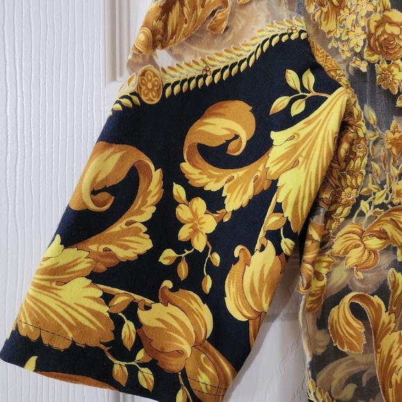 Vintage Gianni Versace Couture 1994 Baroque Print Sheer Mesh Illusion Bodysuit - Picture 11 of 13